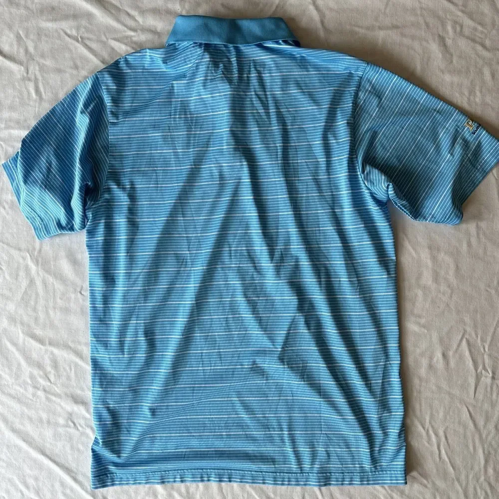 Adidas Golf Polo Men's Large PGA Embroidered Blue Strip‎ Short Sleeve Shirt